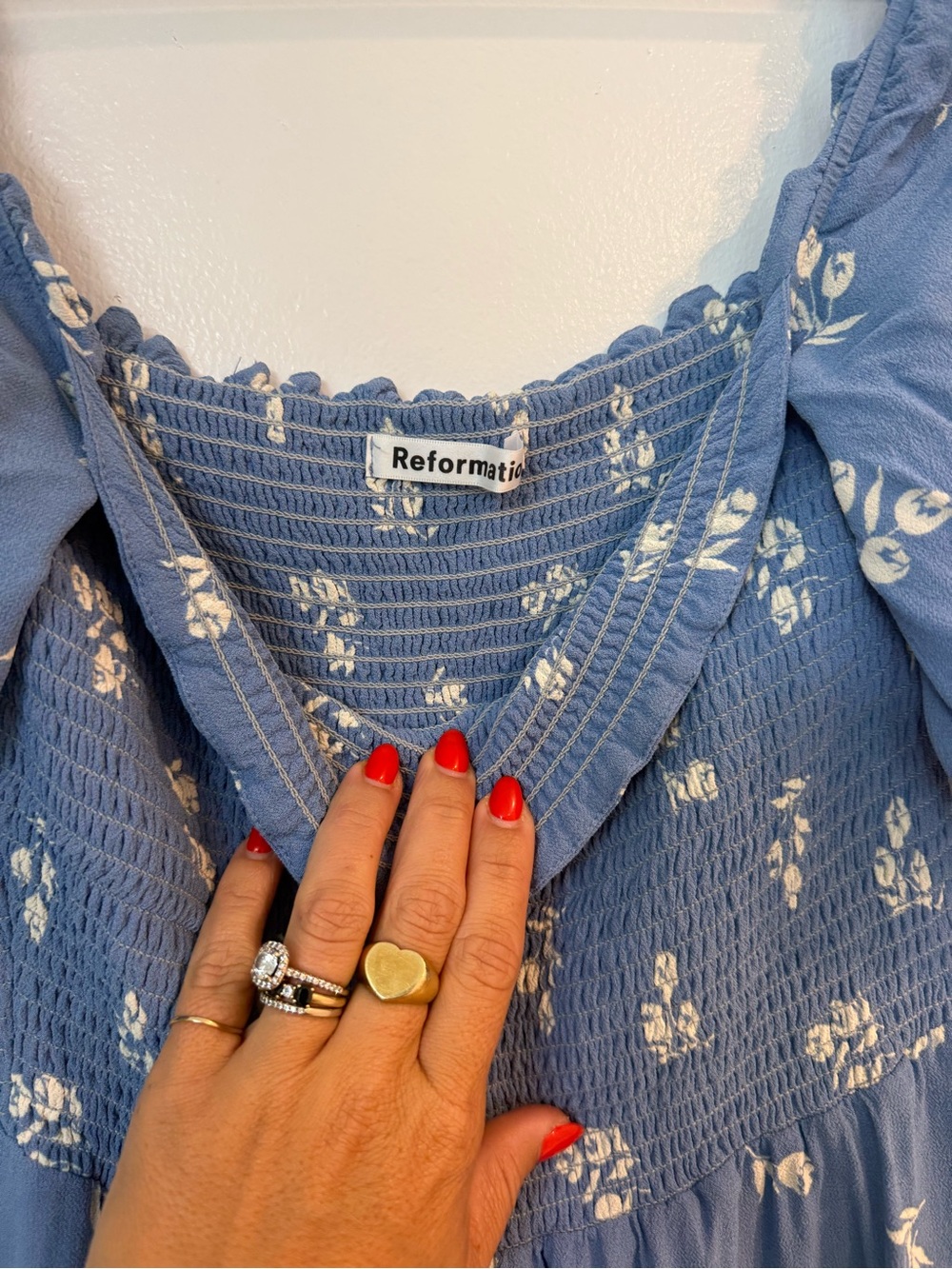 Blue Floral Square-Neck Mini Dress - Reformation - Picture 4 of 6